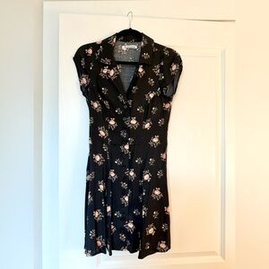 Reformation dress, black with pale pink flowers
